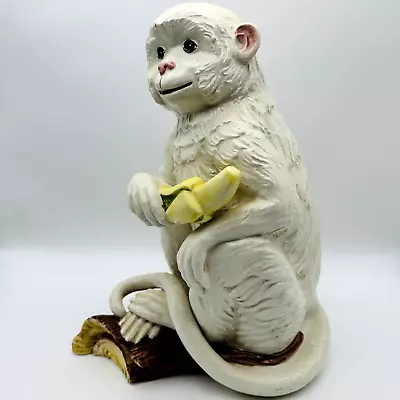 Vintage 1970s Ceramic White Monkey Statue With Banana 14'' • $175