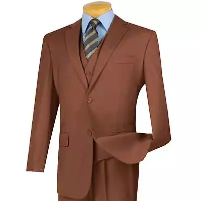 VINCI Men's Cognac 3 Piece 2 Button Classic Fit Suit NEW W/ Matching Vest • $135
