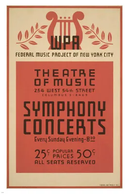 $9.99 • Buy NYC SYMPHONY CONCERTS Vintage 1941 Poster 20x30 Federal Music Project NEW - PW0