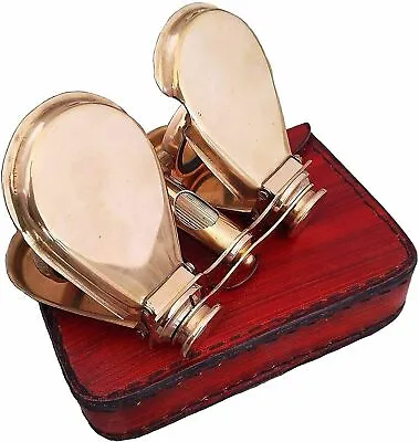 Vintage Brass Folding Binoculars/Opera Glasses/Spyglass With Leather Case Gifts • $67.55