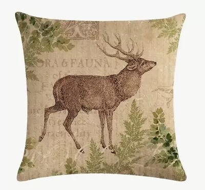 Deer Stag Elk Hunting Nature Cabin Linen Throw Pillow Cover Holiday Home Decor • $15.95