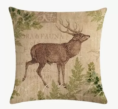 Deer Stag Elk Hunting Nature Cabin Lodge Linen Throw Pillow Cover Home Decor 18” • $15.95