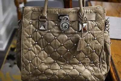 Micheal Korrs Quilted Leather Hamilton Handbag With Studs And Lock And Key EUC • $60