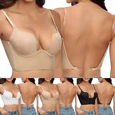 Women Low Back Bra Wire Lifting U Shaped Plunge Backless Bra With Clear Straps • £17.79