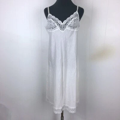 $12.95 • Buy VINTAGE Vassarette Full Slip L White Lace Cotton Long 28x51