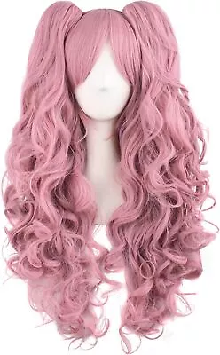 MapofBeauty Lolita Long Curly Clip On Ponytails Cosplay Wig (Rouge Pink) • £24.57