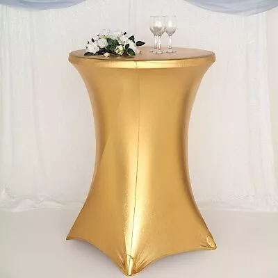 GOLD Cocktail Table Cover PREMIUM Metallic SPANDEX TABLECLOTH Party Decorations • $19.47