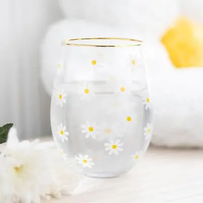 Floral Daisy Flower Pattern Stemless Wine Cocktail Gin Glass Elegant Drinkware • £8.25