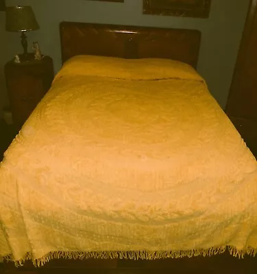 Vintage Chenille Bedspread ~ Sunflower Yellow/Mustard ~ Full Size 91  X 102  • $75