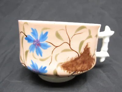 Antique Porcelain Mustache Cup Mug Hand Painted Blue Flowers • $14.99