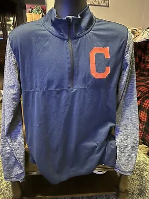 Cleveland Indians Pullover Adult Medium 1/4 Zip Blue Lightweight Majestic • $19