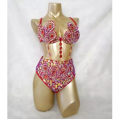 Women  Samba Carnival Wire Bra  High Waist Bottom 2pcs/Set Stones Bra Set • £247.95