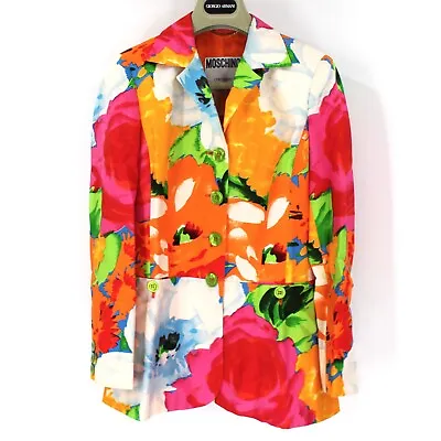 Moschino Couture Silk Multicolor Watercolor Abstract Floral Peplum Blazer 42 M • $139.99