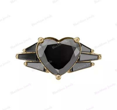 Black Onyx Diamond Winged Heart Solid Gold Engagement Ring • $899