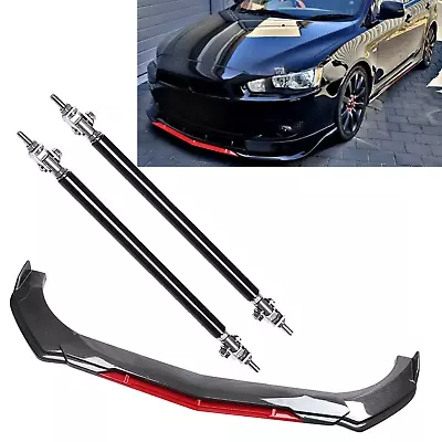 For Mitsubishi Lancer Front Bumper Splitter Spoiler + Strut Rods Carbon Fiber • $99.99