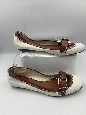 CHLOE Designer Flat Canvas And Leather Mix Pumps. White And Tan. VGC! UK7 EU40 • £98.50