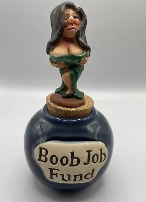 Boob Job Fund Jar | Funny Money Jar For Office Desk With Cork Lid & Rare Topper • $59.95