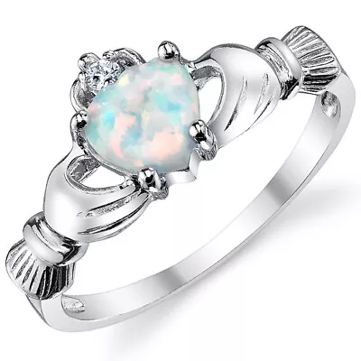 Sterling Silver 925 Irish Claddagh Friendship & Love Ring With Simulated Opal • $9.99