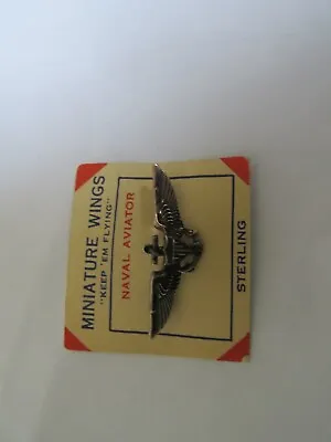 Vintage WW2 Sterling Silver Naval Aviator Miniature 1.5  Wings Keep 'Em Flying • $45