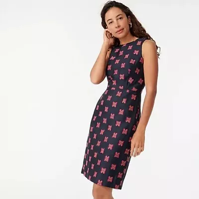 $168 NWT J. Crew Navy Jacquard Butterfly Print Sheath Dress 0 • $40