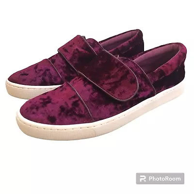 Isaac Mizrahi IMNYC 8.5 Lily Crushed Velvet Shoes Sneakers ￼Bordeaux ￼Burgundy • £31.64