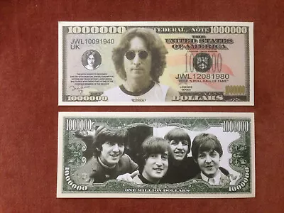 Two John Lennon One Million Dollars Doublesided Novelty Banknotes. • £1.95