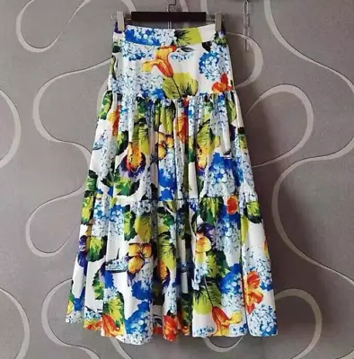 £5.99 • Buy Beautiful Full Length Maxi Skirt Size 12 Floral Print White Blue Tropical Modest