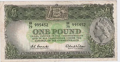1961 Australia 1 Pound Banknote - Coombs / Wilson - R34 - Fine - # 31141 • $33