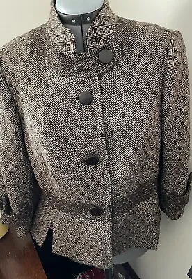 VintageRetro Trina Turk Brown Tweed Blazer With Nehru Collar Match Wood Buttons • £48.26