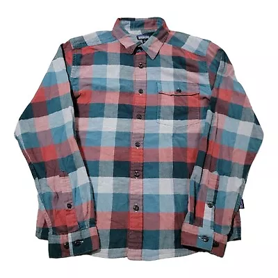 Patagonia Lightweight Fjord Flannel Mens Small Red Blue Organic Cotton 54020 • $29.95