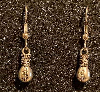 MONEY BAG Earrings Stainless Hook New Cash Wealth Coin Jackpot $ • $5.99