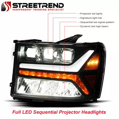 Streetrend Full LED Sequential Projector Headlights Blk For 2007-2014 GMC Sierra • $420.36