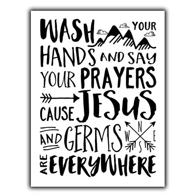 WASH YOUR HANDS JESUS AND GERMS SIGN METAL PLAQUE Humorous Bathroom Decor Notice • £4.45