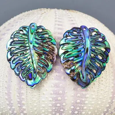 Multicolor Paua Abalone Shell Iridescent Carved Monstera Leaf Earring Pair 1.72g • $28