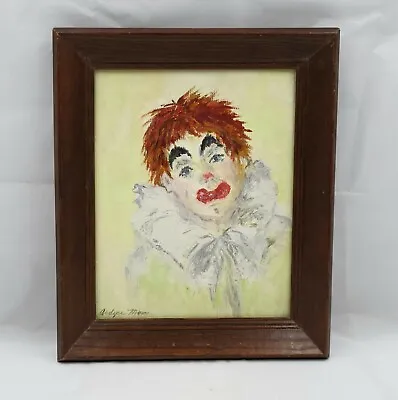 Vintage Clown Oil Painting Signed Unknown Artist Framed • $43