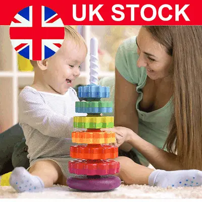 Infant Baby Rainbow Spinning Stacking Ring Toys Montessori Brain Development Toy • £8.80