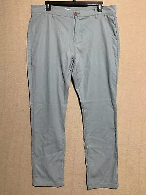 Mugsy Coves Flat Front Pants Linen Rayon Spandex Blend Size 40x32 Blue Teal EUC • $44.99