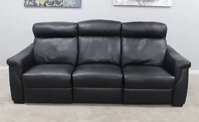 Italia Living Adriano Black Leather Power 3 Seater Sofa With Power Headrest • £950