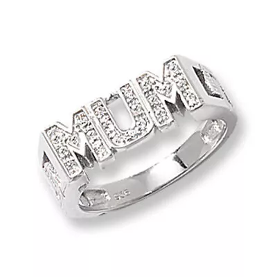 925 Sterling Silver Ladies Mum Ring With Cultured Cubic Zirconia/CZ • £28.19