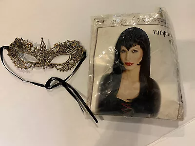 Sexy Wig Vampiress Halloween And Soft Plastic Mask Adult Woman Elvira Witch • $8