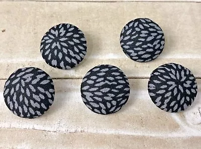 5 Vtg Nos Cloth Fabric Covered Shank Buttons 7/8”Black Grey Burst Polk Dot • $14.99