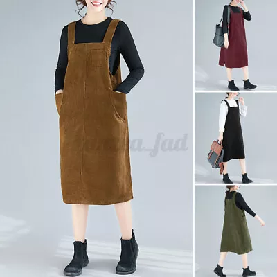$25.25 • Buy ZANZEA Women Sleeveless Corduroy Bib Overalls Pinafores Casual Loose Shift Dress