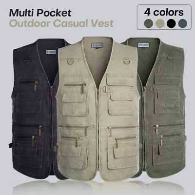 Mens Multi Pocket Waistcoat Fishing Vest Hunting Hiking Gilet Outdoor XL-7XL • $30.68