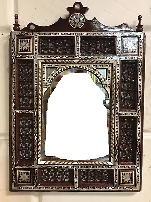 Wall Mounted Mirror Curving Wood Inlay Mother Of Pearl Arabesque Work 18 X9.2  • $315