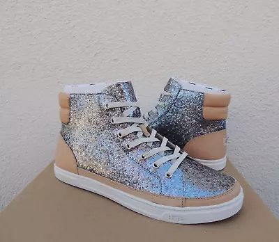 Ugg Gunmetal Gradie Glitter Leather Sneaker Ankle Boots Us 6.5/ Eur 37.5 ~new • $49.95