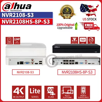 Dahua 12MP NVR NVR2108-S3&NVR2108HS-8P-S3 Network Video Recorder 8CH 8PoE/No PoE • $90.24