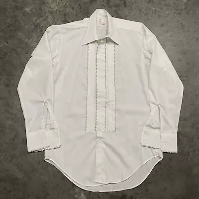 Vintage 70s After Six Men’s Tuxedo Shirt Size 15/33 White Ruffled French Cuffs • $16.99