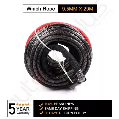 20500LBS Winch Rope 3/8  X 95ft Synthetic Line Black Recovery Cable ATV SUV New • $64.49