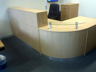 Reception  Desk Maple Beech Oak Curved Glass Unit Reception Desk Counter • £745