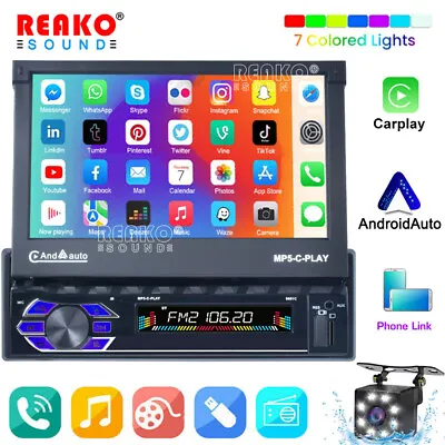 7'' Single Din Car Stereo Flip Out Head Unit Android Apple CarPlay Touch Radio • $120.99